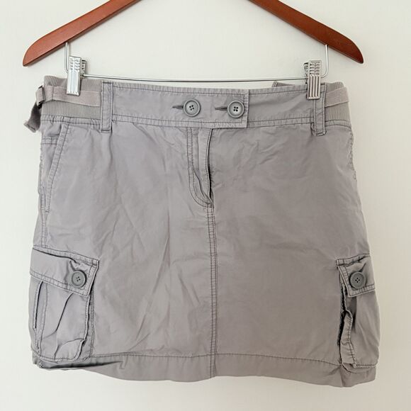 Ann Taylor LOFT Y2K Gray Cargo Adjustable Stretchy Waist Mini Skirt Sz 6 - Picture 1 of 5